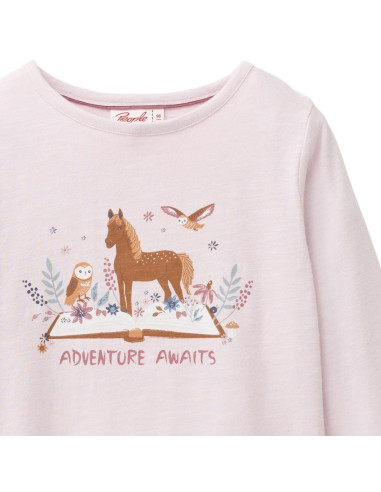 Maglietta lunga in cotone bio "Adventure Awaits" - col. rosa