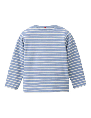 Maglietta baby lunga in cotone bio "Let's go Wild" - col. righe blu fumo