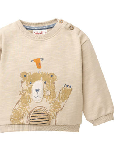 Felpa baby in cotone biologico "Hello Bear" - col. sabbia