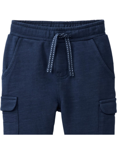 Pantalone cargo baby in cotone bio felpato - col. blu scuro