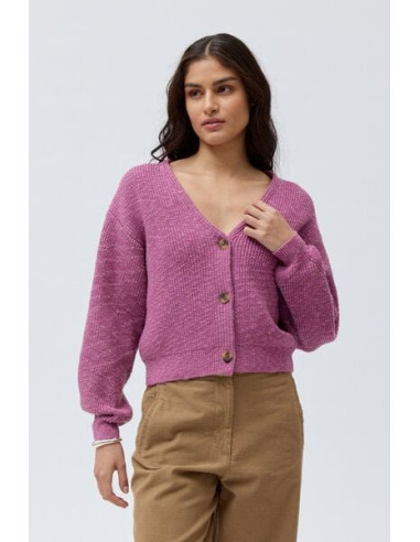 Cardigan donna in cotone bio - col. malva melange