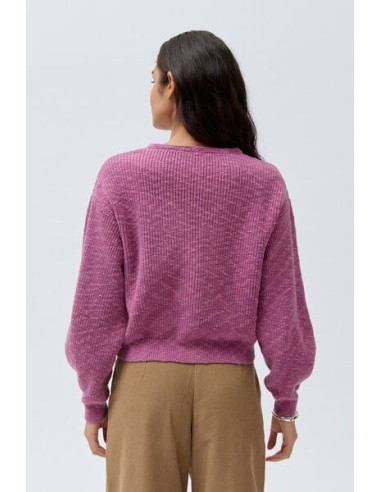 Cardigan donna in cotone bio - col. malva melange