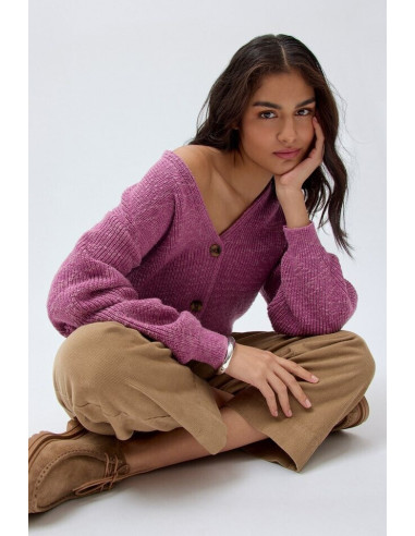 Cardigan donna in cotone bio - col. malva melange