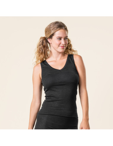 Canottiera donna in lana seta -col. nero