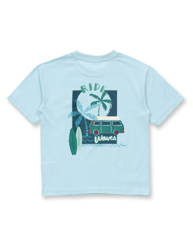 T-Shirt in cotone biologico "Ride the Waves" - col. azzurro