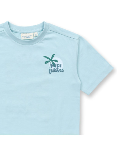 T-Shirt in cotone biologico "Ride the Waves" - col. azzurro