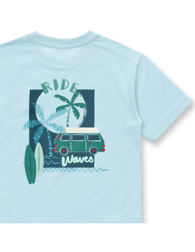 T-Shirt in cotone biologico "Ride the Waves" - col. azzurro