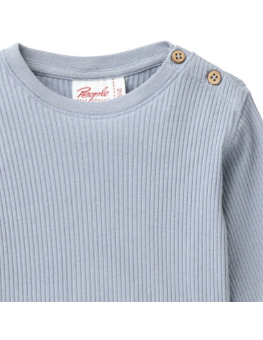 Maglietta lunga in cotone bio a costine - col. azzurro-grigio