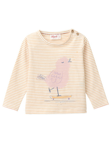 Maglietta baby lunga in cotone bio "Vogel" - col. giallo a righe