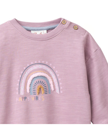 Felpa baby leggera in cotone bio "Happy Vibes" - col. malva