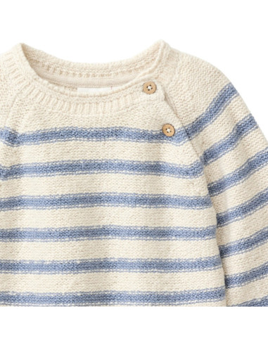Pullover baby in cotone bio - col. beige chiaro a righe azzurro
