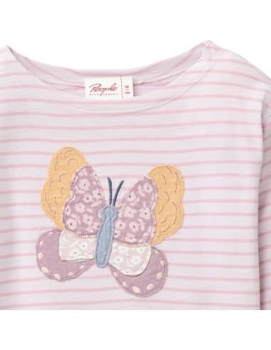 Maglietta lunga in cotone bio "Butterfly" - col. malva a righe