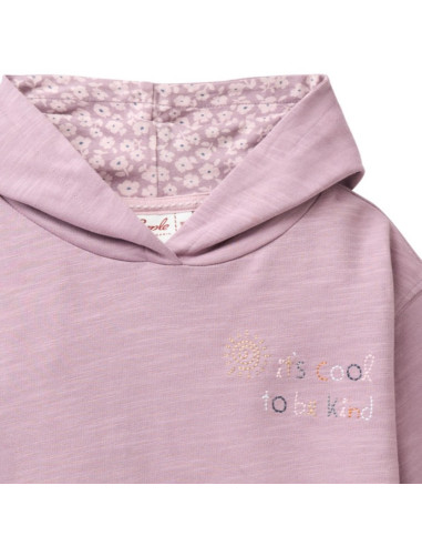Felpa leggera con cappuccio in cotone "It's cool to be kind" - col. malva