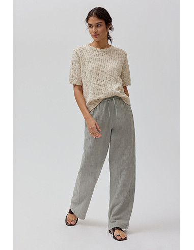 Pantalone donna in mussola di cotone bio -col. verde salvia