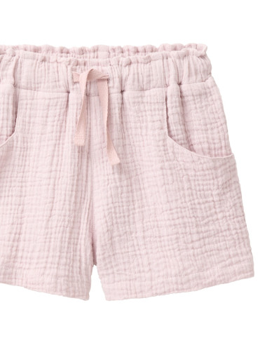 Shorts bambina in mussola di cotone bio - col. lilla chiaro