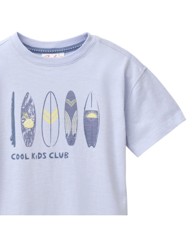 T-Shirt in cotone bio "Cool Kids Club" - col. blu lavanda chiaro