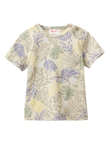 T-Shirt bambino in cotone bio "Foglie Tropicali" - col. verde fantasia