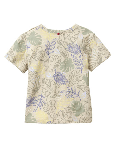 T-Shirt bambino in cotone bio "Foglie Tropicali" - col. verde fantasia
