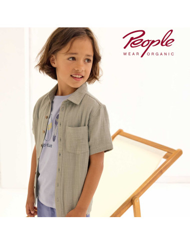 T-Shirt in cotone bio "Cool Kids Club" - col. blu lavanda chiaro