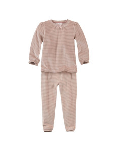Pigiama in ciniglia di cotone biologico - col. beige rosato a righe