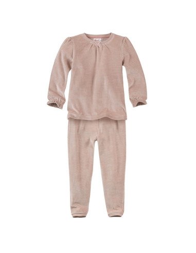 Pigiama in ciniglia di cotone biologico - col. beige rosato a righe