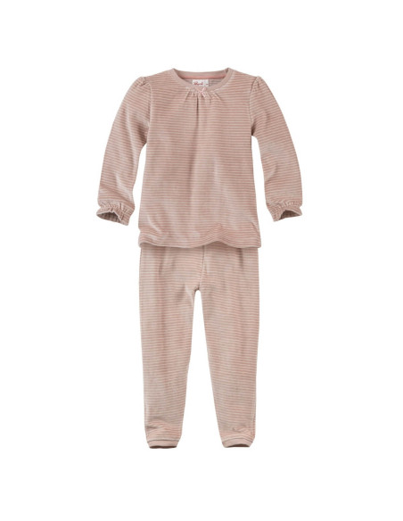 Pigiama in ciniglia di cotone biologico - col. beige rosato a righe