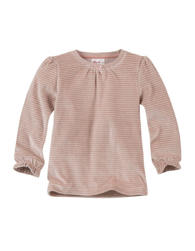 Pigiama in ciniglia di cotone biologico - col. beige rosato a righe