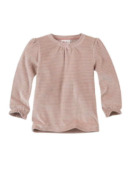 Pigiama in ciniglia di cotone biologico - col. beige rosato a righe