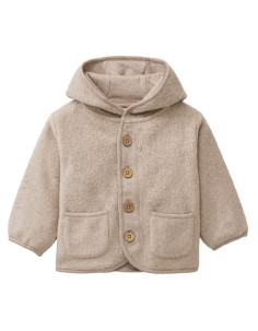 Giacca baby con cappuccio in pile di cotone bio- col. sabbia melange