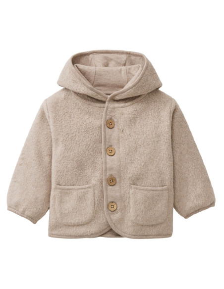 Giacca baby con cappuccio in pile di cotone bio- col. sabbia melange
