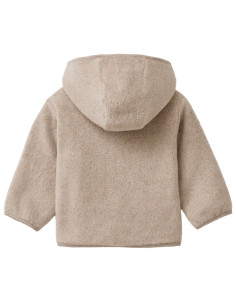Giacca baby con cappuccio in pile di cotone bio- col. sabbia melange 2