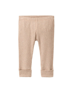Leggings in cotone bio a costine - col. sabbia melange
