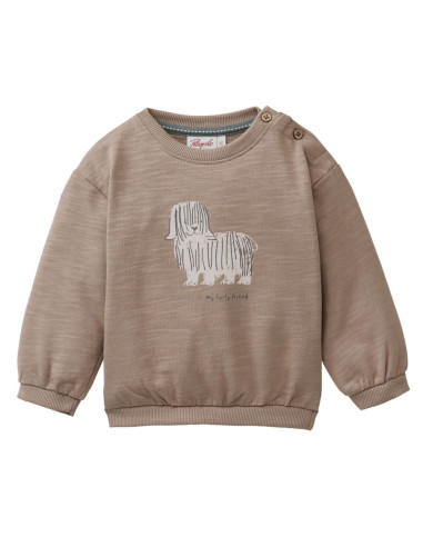 Felpa baby leggera in cotone bio  "My furry friend" - col. tabacco
