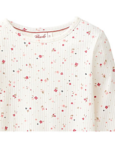 Maglietta bambina in cotone bio a costine -col. bianco con motivo floreale 2