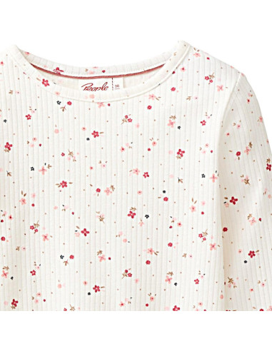 Maglietta bambina in cotone bio a costine -col. bianco con motivo floreale