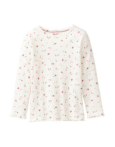 Maglietta bambina in cotone bio a costine -col. bianco con motivo floreale