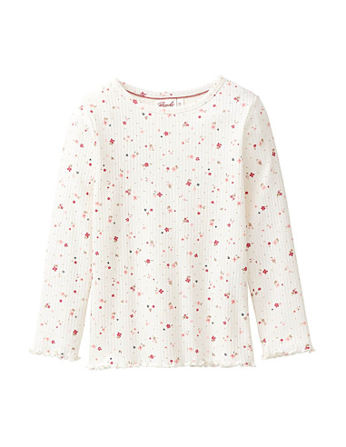 Maglietta bambina in cotone bio a costine -col. bianco con motivo floreale