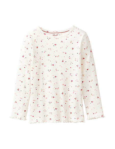 Maglietta bambina in cotone bio a costine -col. bianco con motivo floreale