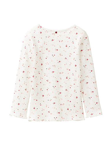 Maglietta bambina in cotone bio a costine -col. bianco con motivo floreale