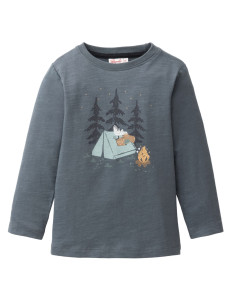 Maglietta bambino a maniche lunghe in cotone bio “Renna” - col. blu grigio