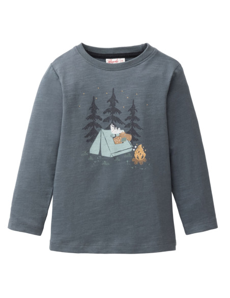 Maglietta bambino a maniche lunghe in cotone bio “Renna” - col. blu grigio