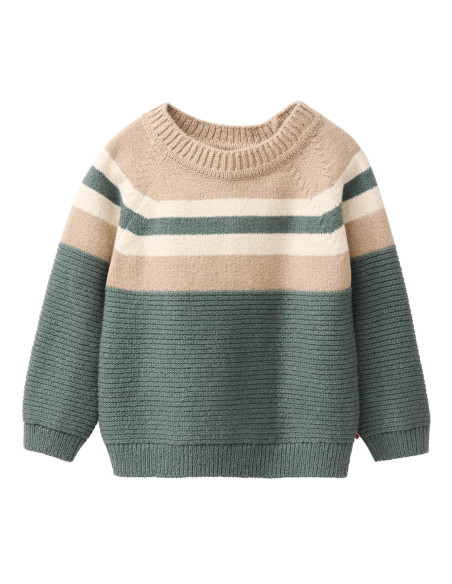 Pullover bambino in cotone bio - col. eucalipto /sabbia /ecrù