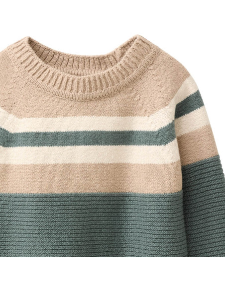 Pullover bambino in cotone bio - col. eucalipto /sabbia /ecrù
