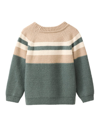 Pullover bambino in cotone bio - col. eucalipto /sabbia /ecrù