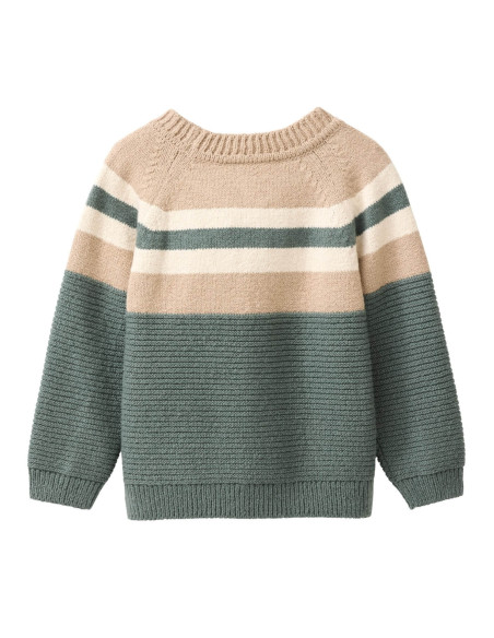 Pullover bambino in cotone bio - col. eucalipto /sabbia /ecrù