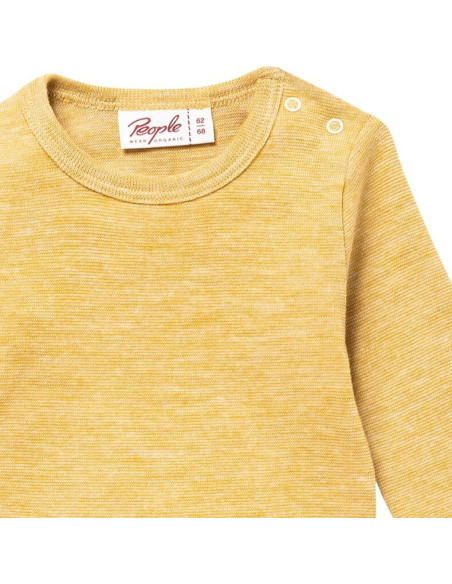 Body a manica lunga in cotone bio/lana bio/seta -col. giallo melange
