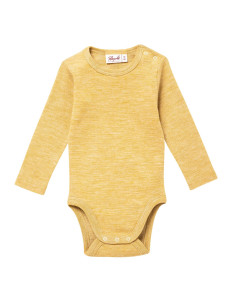 Body a manica lunga in cotone bio/lana bio/seta -col. giallo melange
