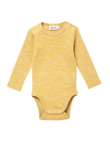 Body a manica lunga in cotone bio/lana bio/seta -col. giallo melange