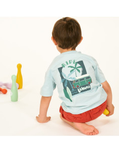 T-Shirt in cotone biologico "Ride the Waves" - col. azzurro 2