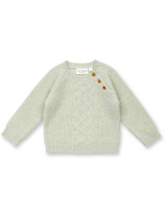 Pullover baby in lana Merino bio "Diboo" - col. verde pallido melange 2